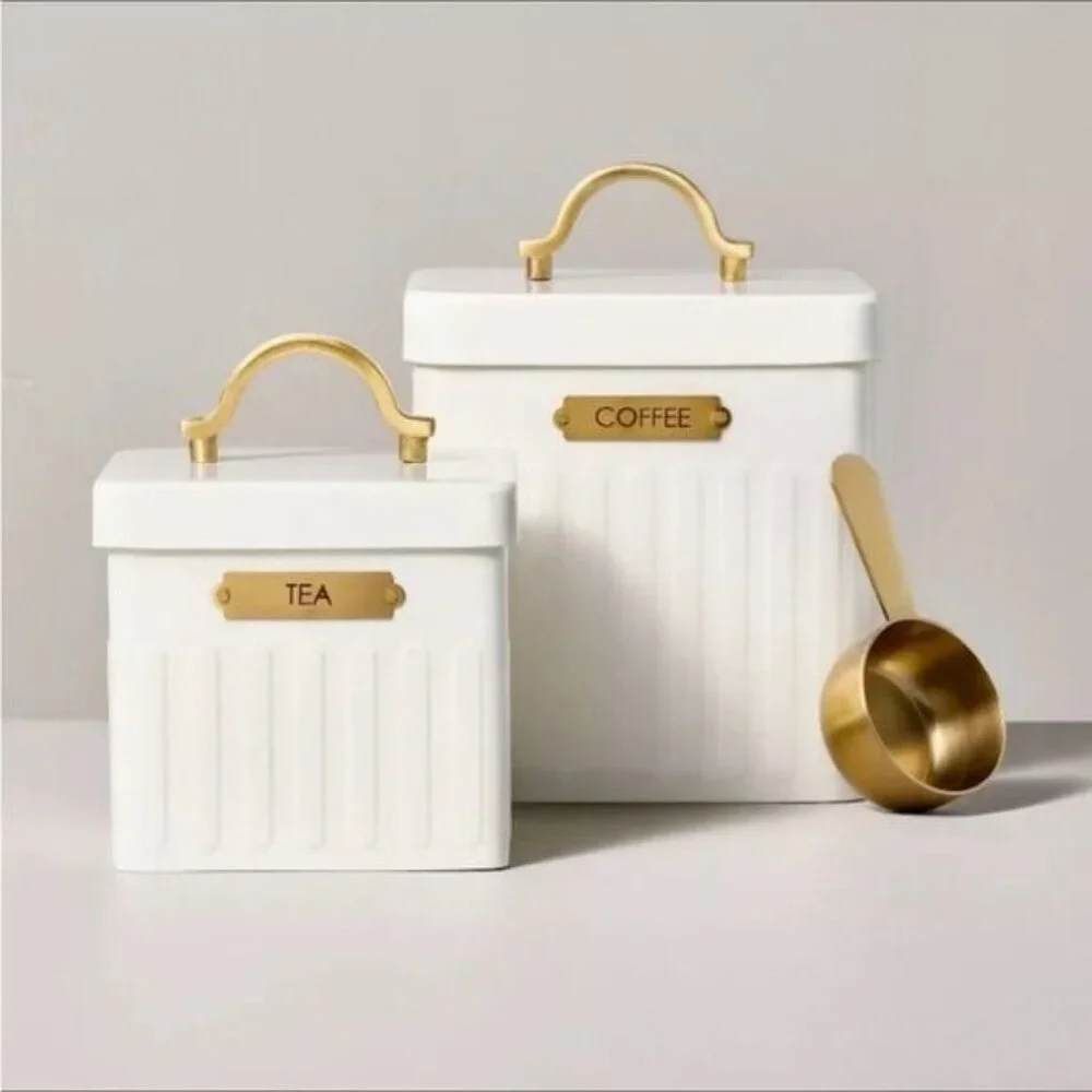 Metal Coffee Tin with Scooper Cream/Brass‎ - Hearth & Hand Magnolia, Target